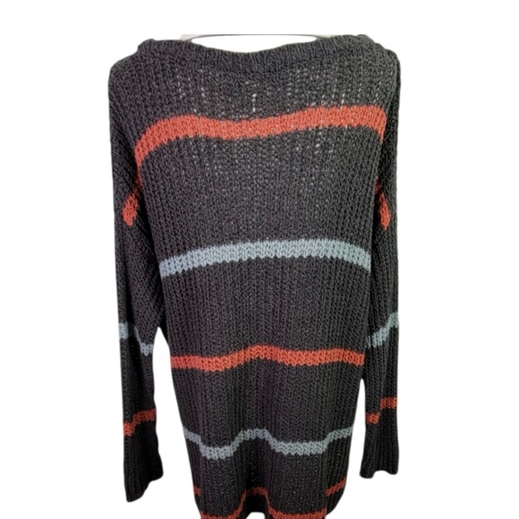 Free People Striped Open Knit Oversized Pullover Sweater Grey SZ Small - Picture 2 of 6